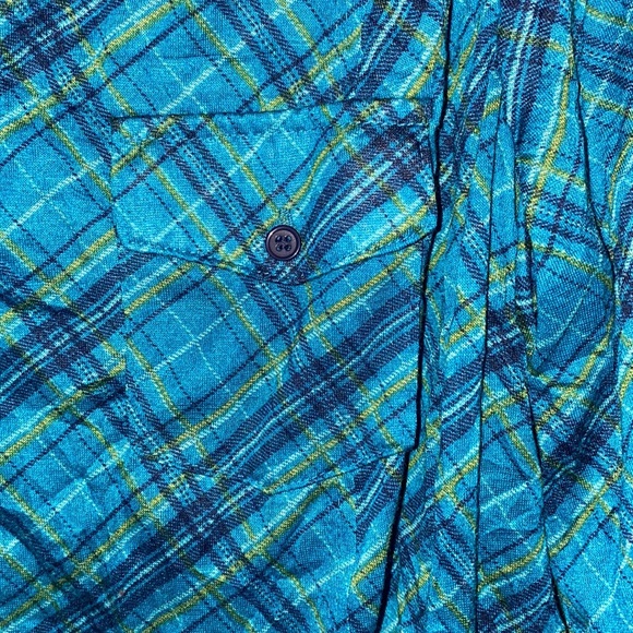 Torrid Turquoise Plaid Print Button Down Long Sleeve Top - Picture 7 of 8